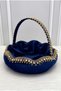 Navy Blue Bridal Henna Night Tray Basket Set, Velvet Large Shiny Stone Decorated, Engagement, Wedding, Marriage, Promise - 4