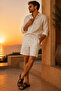 Men's White Linen Textured Shorts with Pockets - Breathable Fabric - 4