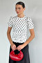 White Women's Front Gathered Polka Dot Blouse