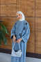Women's Beaded Embroidered Hijab Denim Dress - 4