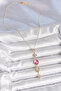 Brass Chain Gold Color Pink Zircon Stone Y Necklace - 2