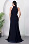 Halter Neck Draped Buckle Evening Dress Ecr5862 - 7