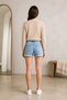 Reverse Flawed Detail Women's Denim Shorts, High Waist Lycra 40 cm Shorts Jeans - Blue - 4