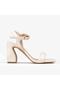 Women's Beige Cream Puff Strap Ankle Strap Thick Heeled Sandals