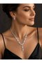 Zircon Stone Silver Color Waterway Necklace and Earrings Set Evening Dress Stylish Women's Jewelry Set - 2