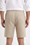 Men's Beige Muslin Linen Shorts 100% Cotton Full Fit with Back Pockets - 6