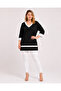 Women's Plus Size Black-White, Silver Stone Detailed, V-Neck Viscose Blouse 65N39588 - 4
