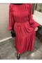 Women's Pleated Collar Layered Flounce Belted Hijab Dress - 2