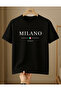 Milano Italia Printed 100% Cotton Crew Neck Regular Unisex Black T-Shirt