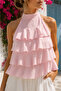Pink Halter Neck Layered Flounce Detailed Blouse with Tie Detail Cm26Bz01287 - 2