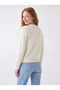 Women's Crew Neck Buttoned Ecru Knitwear Cardigan - 4