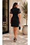 Women's Shirt Collar Polka Dot Tulle Sleeve Mini Crepe Dress - Timeless Elegance - 5