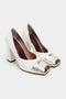 Emily White Matte Gold Toe Detail Closed Back Thick Heeled Women's Shoes - 4