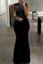 Women's Shoulder Multiple Strap Front Embellished Fishtail Cut Shimmering Crepe Maxi Dress