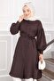 Self Sequined Lace-Up Long Shirt Tunic Brown - 2