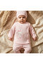 Mellow Bunny Cotton Textured 3-Piece Baby Set - Pink Perforated Knit Bodysuit, Bottoms with Booties and Hat Set