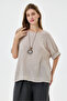 Beige Italian Oversize Blouse with Necklace, Size 40 - 44