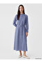 Özmarka New Season Blue Ruffled High Collar Muslin Shirt Dress