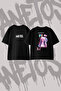 Pinkpantheress Pinkpanther Design Back Printed Cotton Black Oversize T-Shirt