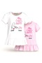 Rabbit Printed White and Pink Flounce Girls' T-Shirt Set of 2