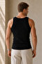 Men's Black Ribbed U-Neck Slim Fit Basic Undershirt - 4