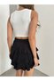 Women's Black High Waist Elastic Waist Layered Ruffle Textured Mini Skirt with Shorts Casual Summer Wear - 3
