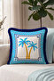 Palm Tree Mediterranean Blue Mosaic Fringed Pillowcase - Tropical Bohemian Navy Blue Tassel Throw Pillow Cover - 5