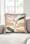 Botanical Abstract Design Fringed Pillowcase - Pastel Leaf Beige Blue Mink Tassel Throw Pillow Cover - 2