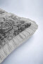 Damask Motif Fringed Pillowcase - Classic Ethnic Modern Anthracite Cream Tasseled Throw Pillow Cover - 8