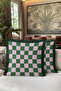 Checkered Retro Geometric Pink Fringed Pillowcase - Optical Bohemian Green Black Tassel Throw Pillow Cover - 4