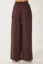 Women's Brown Elastic Waist Wide Leg Muslin Trousers - 6