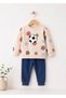 Soccer Ball Patterned 100% Cotton Soft Textured Men's Crew Neck Bottom Top Baby Kids Set - 2