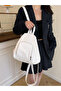 White Solid Zip Closure Backpack - 3