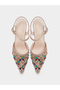 Beige Rhinestone Pointed Toe Slingback Pumps - 5
