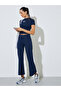Navy Blue Slogan Print Stretch Fitted T-Shirt - 2