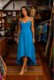 Turquoise Color Italian Linen Dress with Short Front and Long Back and Elastic Detail - 3