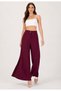 Elastic Waist Women's Burgundy Trousers Wide Leg Non-See-Through Fabric - Women's Hijab Fabric Trousers - 6