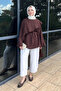 Muslin Shawl Lace-Up Blouse - Brown - 6