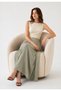 Women's Khaki 100% Tencel Elastic Waist Double Pocket Skirt-Looking Pants - 4