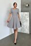 Women's Oval Collar Piece Mini Length Flared Dress - 6