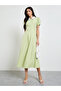 Green A-Line Midi Dress With Puff Sleeves