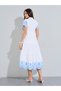 White Embroidered Cotton Tiered Midi Dress - 5