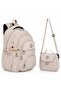 Set of 2 Crinkle Fabric School Backpack + Lunch Bag, with Monkey Keychain Gift (Let My Bag Come with Me)