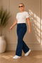 Plus Size Women's Dark Blue High Waist Spanish Leg Stretch Denim Trousers - 5