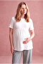 Maternity White Viscose Blended Crew Neck Short Sleeve Lace Detailed Blouse Jamie - 3