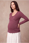 Maternity Burgundy Melange Double-Breasted V-Neck Long Sleeve Back Lace-Up Nursing Blouse with Inner Undershirt Eden