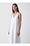 Lcwaikiki Classic Black V-Neck Striped Linen Blend A-Line Dress - 2
