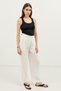 Ecru Linen Blend Pleated Women's Trousers - 5