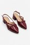 Women's Patent Leather Pointed Toe Cross-Strapped Buckle Short Heeled Open-Back Shoes - 4