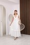 V-Neck Covered Button Detail Linen Dress Cream Color